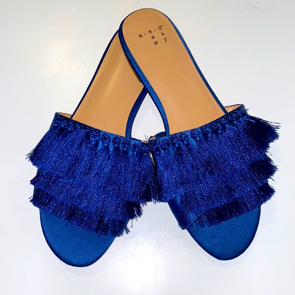 Blue Fringe Sandals